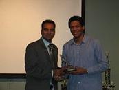 2008 MCA Banquet - Inderjit Sodha, Captain of India XI receives MVP award from League Chairman, Joe Lovelace